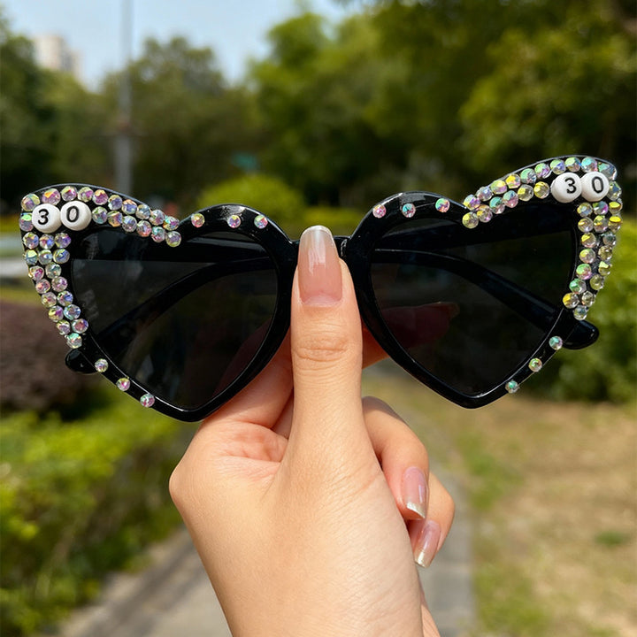 Heart-Shaped Rhinestone-Embellished Sunglasses Kalsten