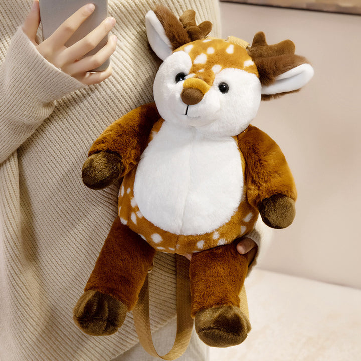 Plush Deer-Shaped Backpack with Adjustable Straps and Zippered Compartment Kalsten