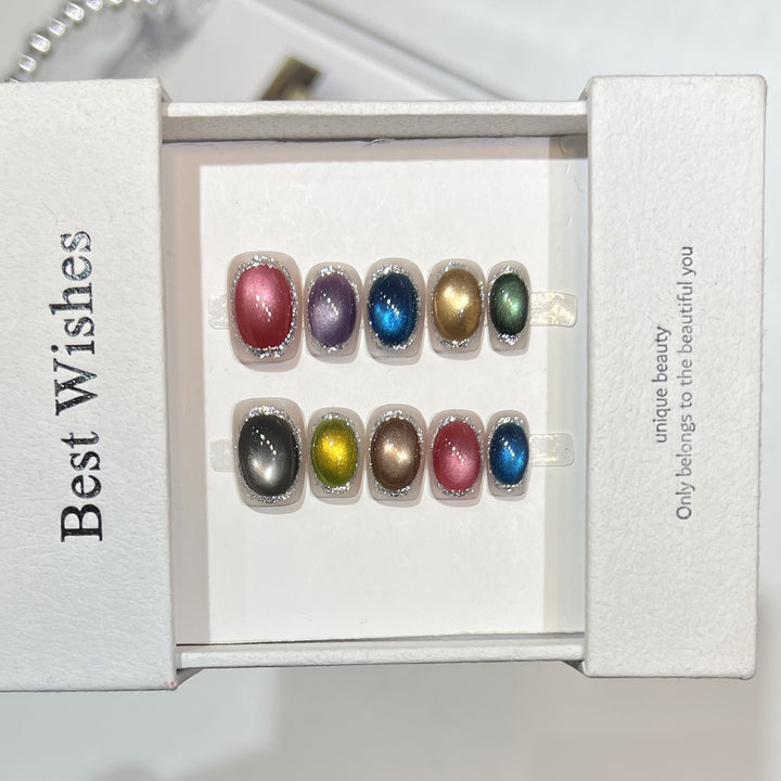 Colorful Metallic Press-On Nail Set with Glittering Accents Kalsten