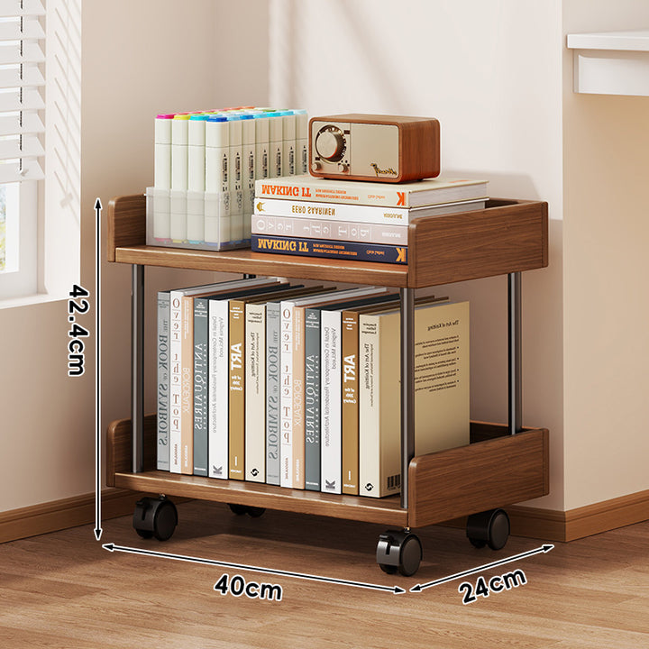 Minimalist Solid Wood Two-Tier Desktop Bookshelf with Metal Support Rods