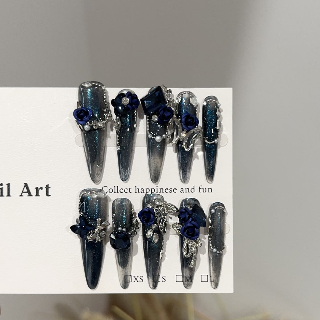 Glamorous Stiletto Press-On Nail Set with Floral Embellishments