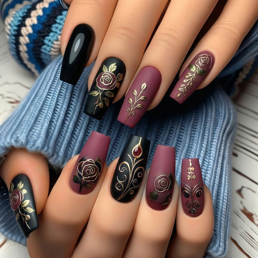 Artificial Nail Set with Floral and Elegant Decorations Kalsten