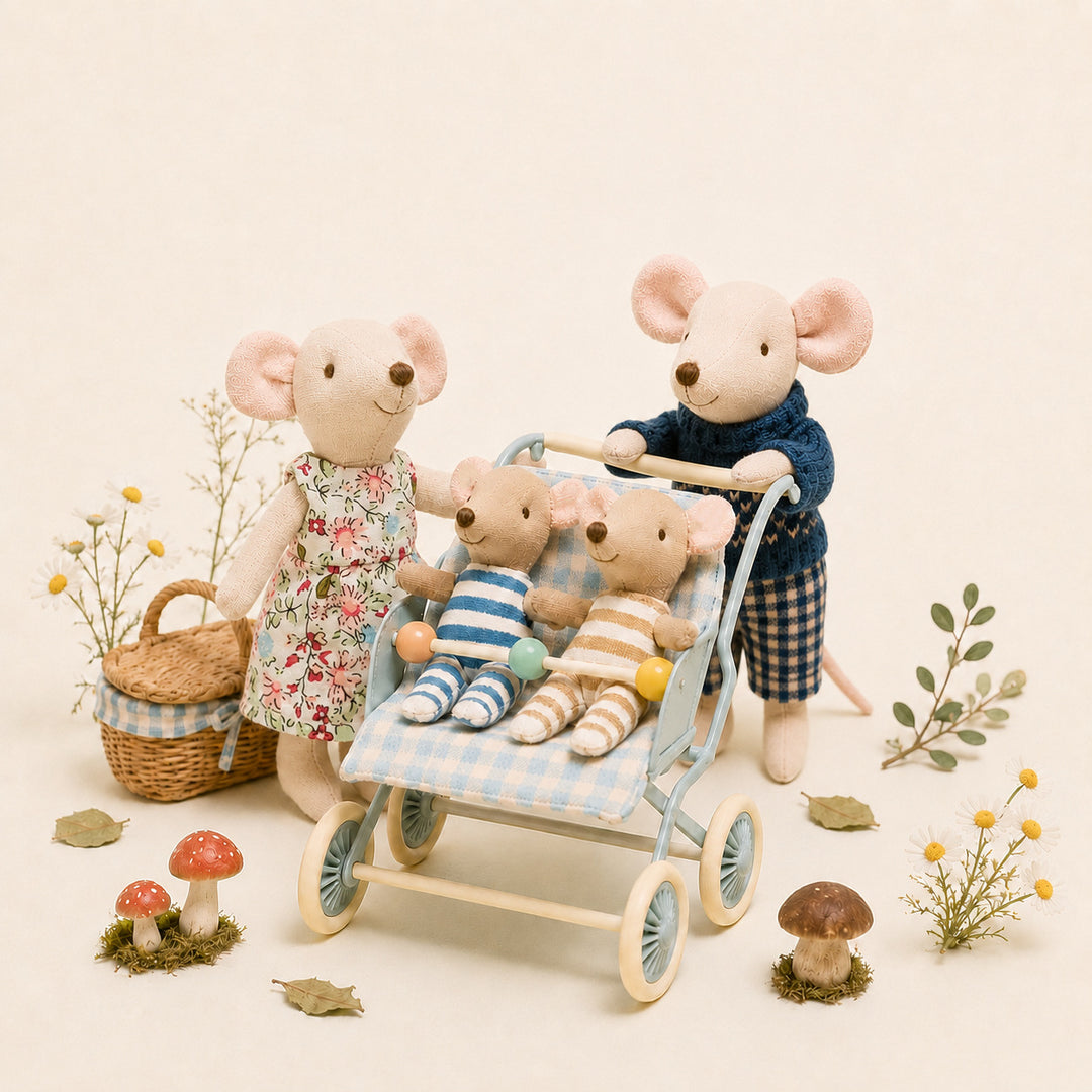 Handcrafted Organic Cotton Striped Mini Plush Mouse Toy