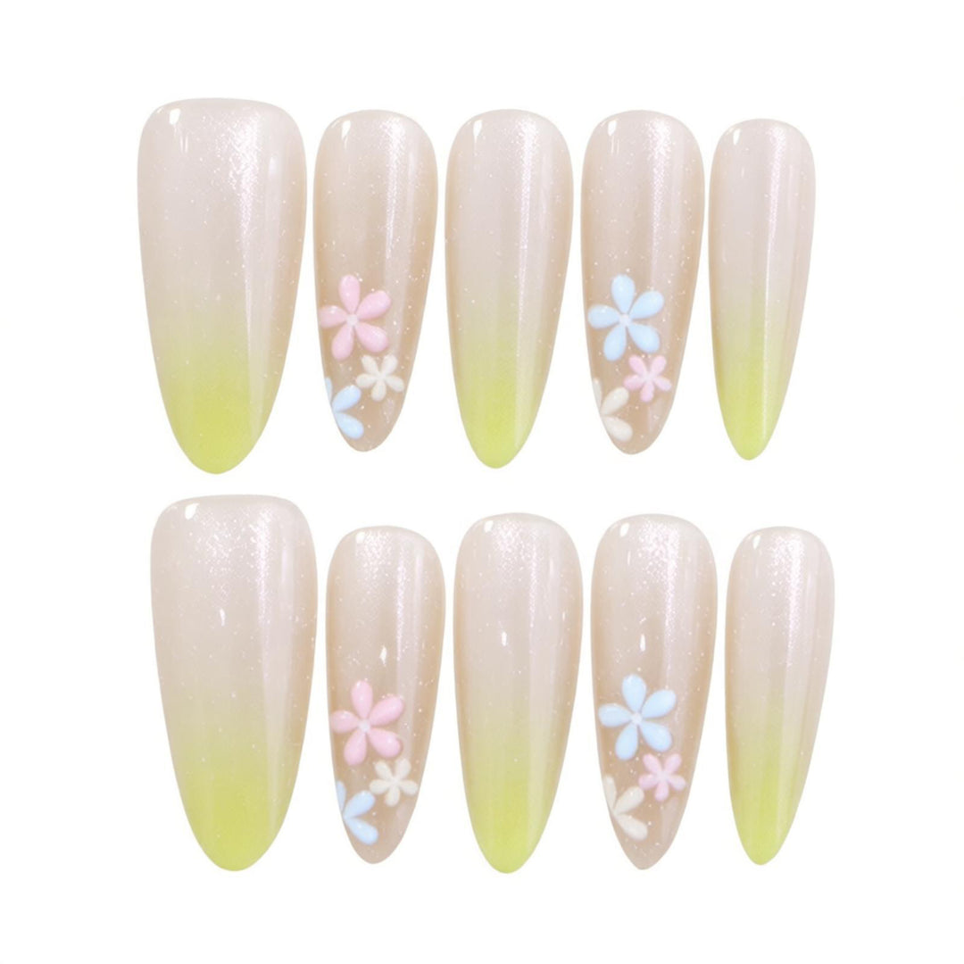 Elegant Ombre Press-On Nail Set with Floral Accents Kalsten