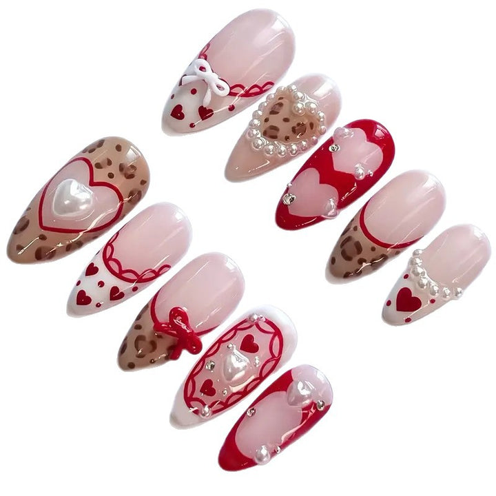 Romantic Heart-Themed Press-On Nail Art Kalsten