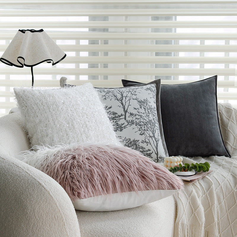 Square decorative cushion cover with finely woven tree jacquard and velvety piping Kalsten