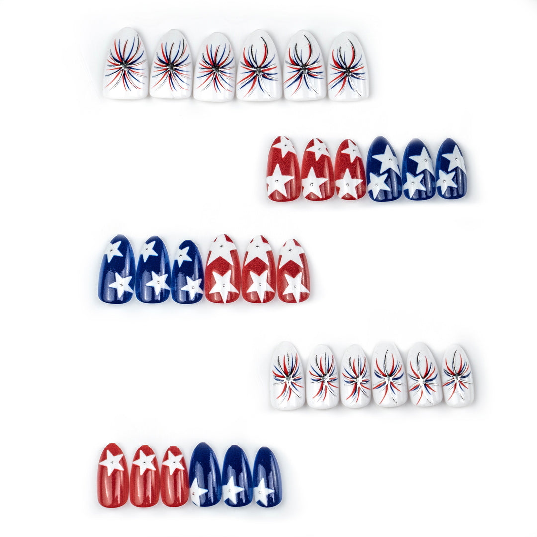 Artistic 4th of July Themed Press-On Nail Art Set Kalsten