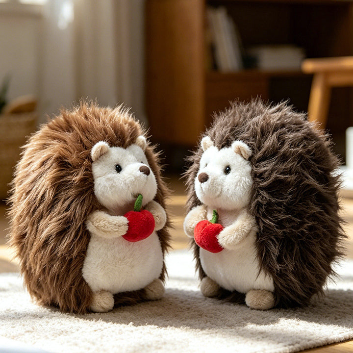 Kawaii Hedgehog Plush Collectible with Embroidered Cherry Accent and Soft Faux‑Fur Back Kalsten