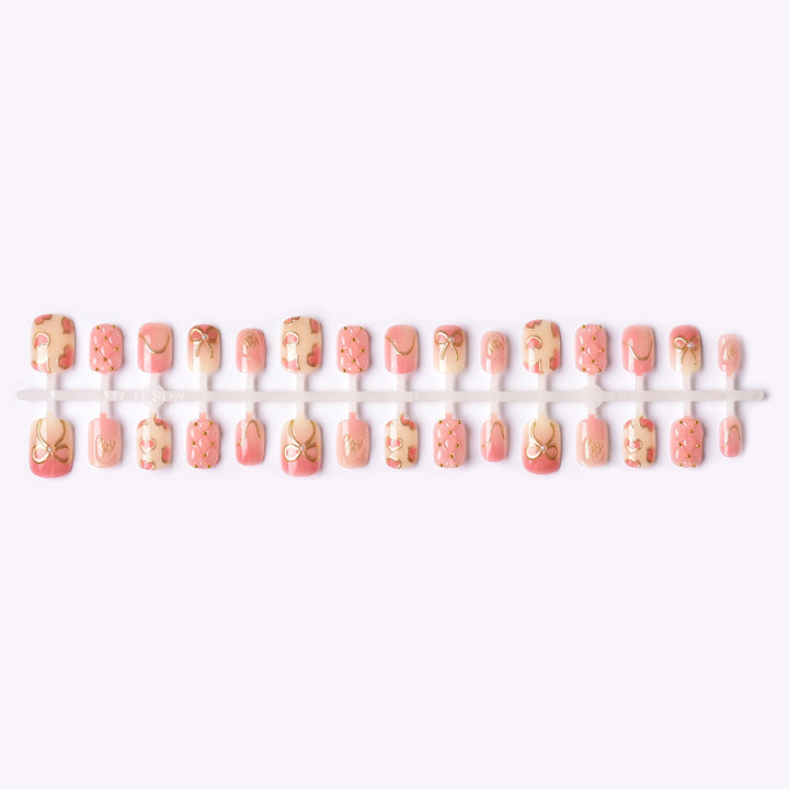 Elegant Heart and Ribbon-Themed Press-On Nail Set Kalsten
