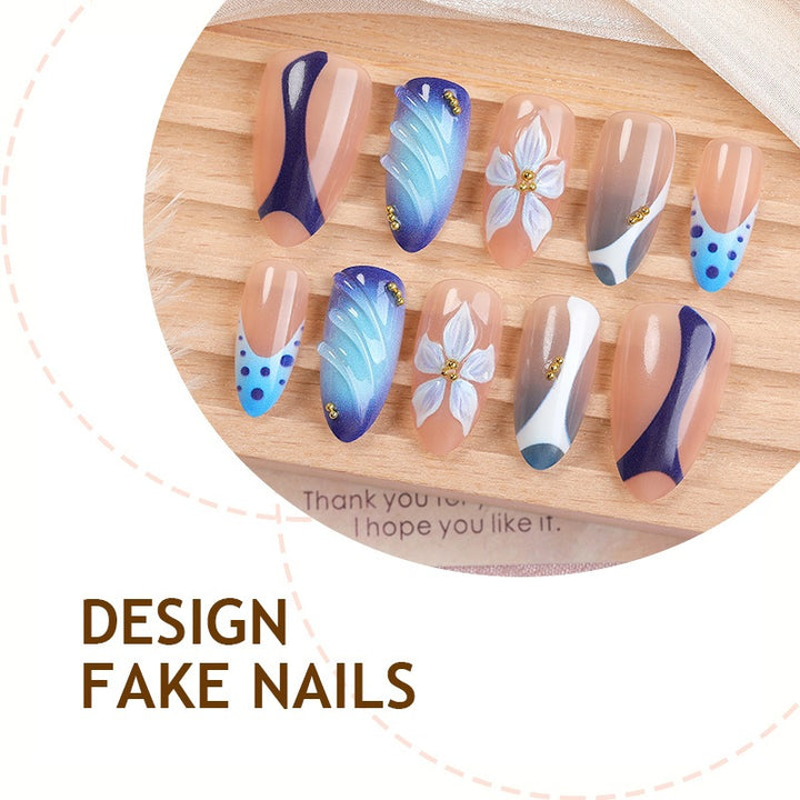 Nail set with handmade floral designs and elegant glitter Kalsten