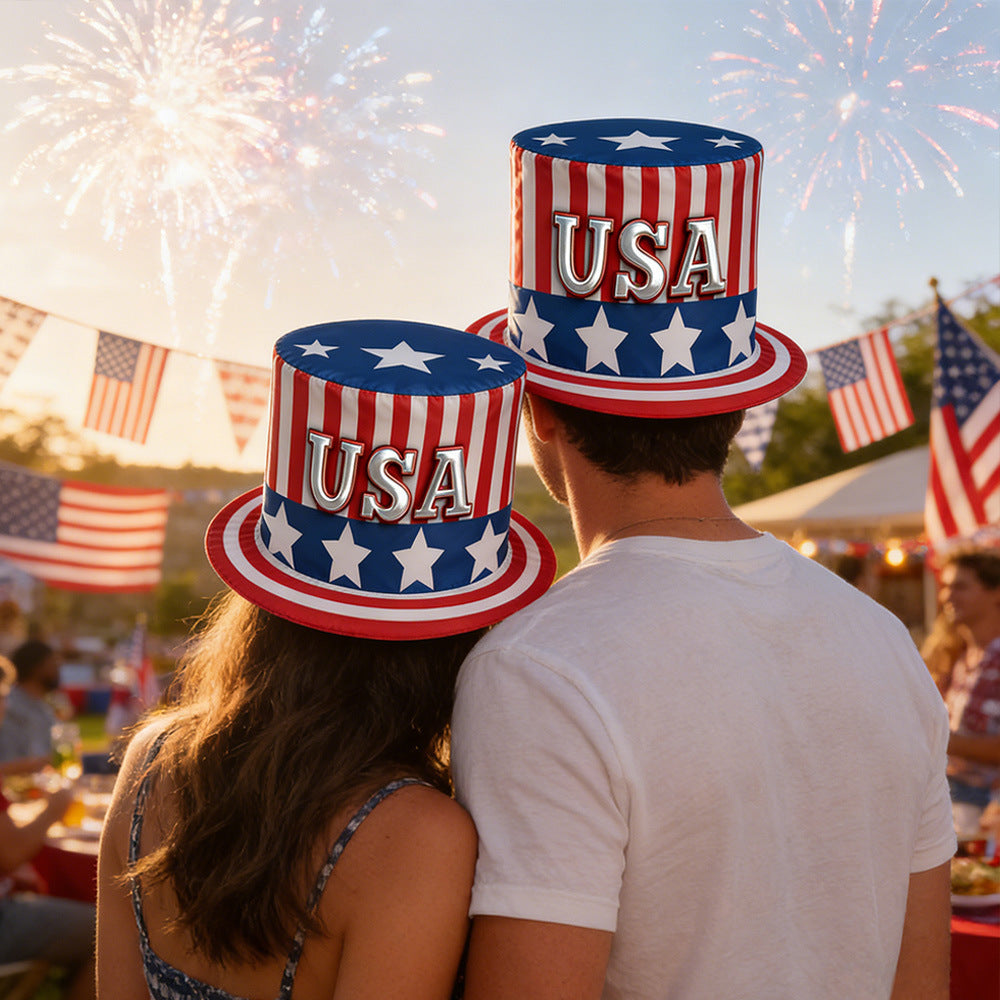Unisex nan more patriotic top hat with star stripe motif and wide brim for celebrations Kalsten