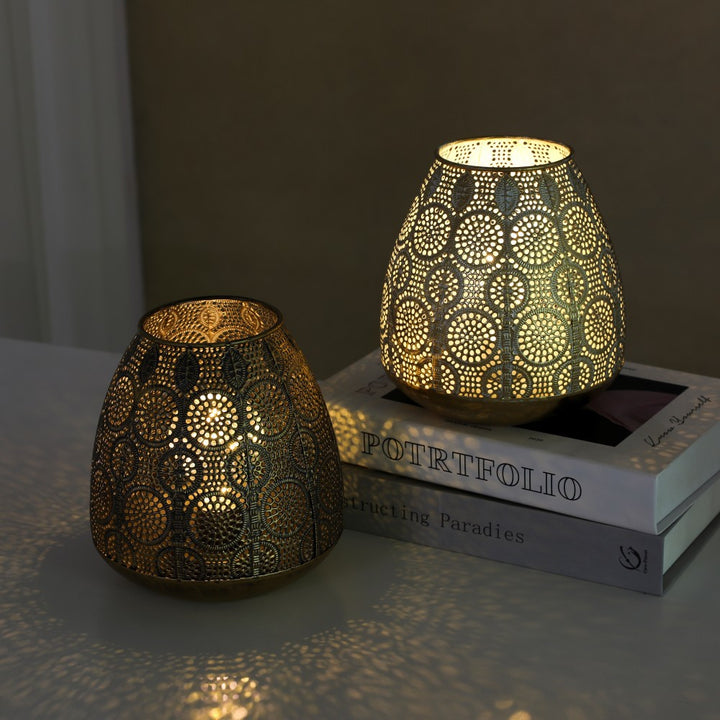 Antique-Style Filigree Metal Votive Lantern Tealight Holder Kalsten