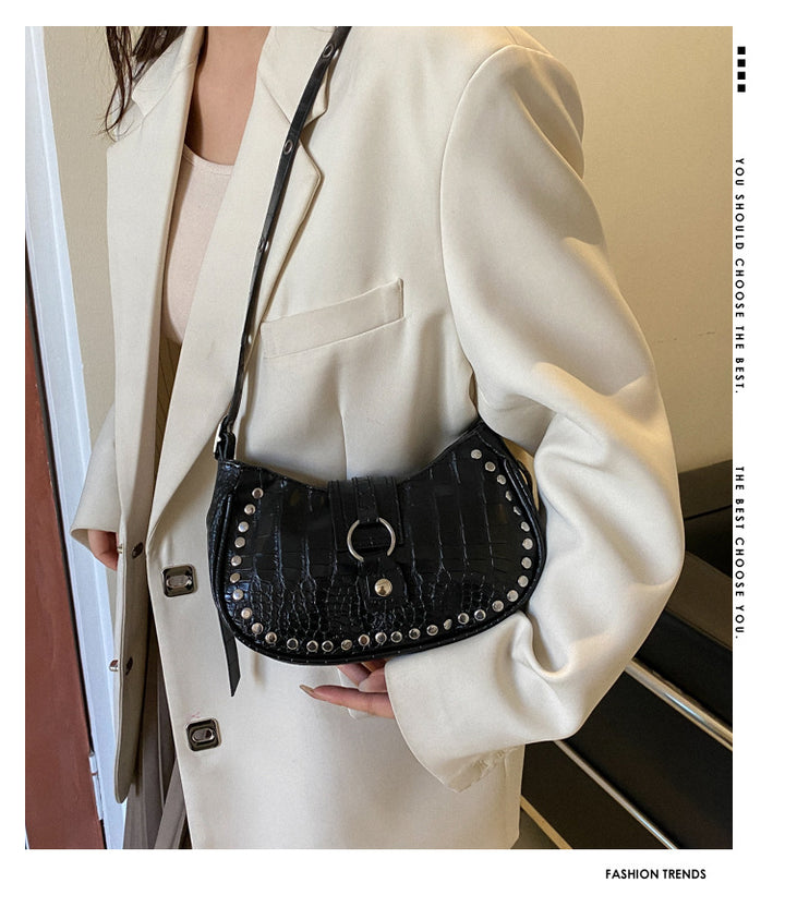 Crocodile-Texture Shoulder Bag
