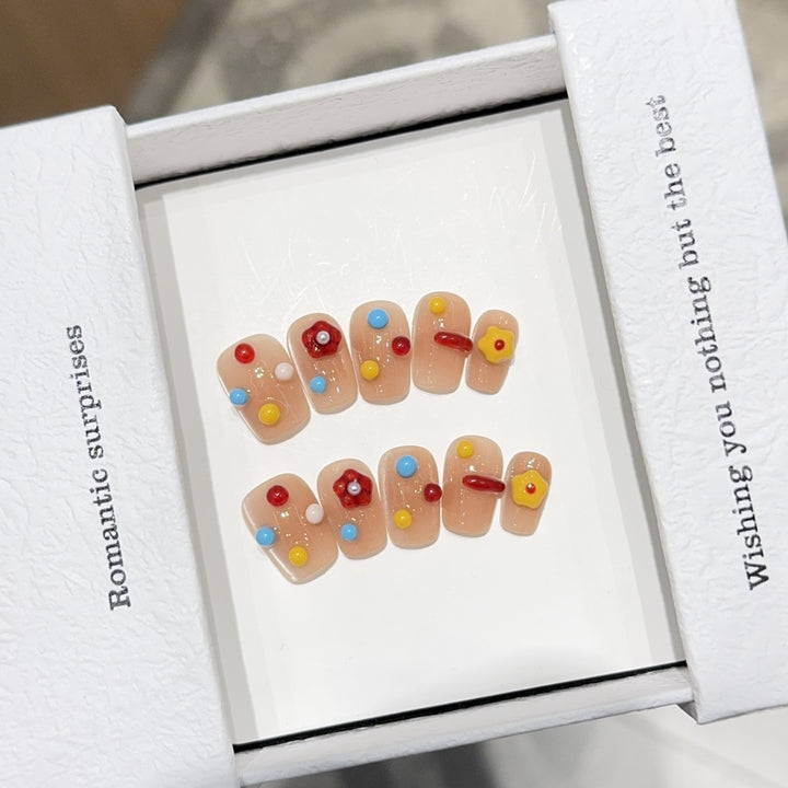 Artificial nails with colorful 3D accents Kalsten