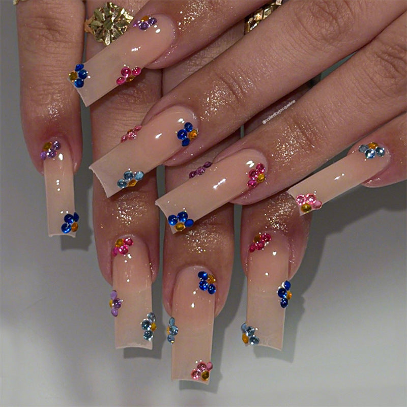 Decorative Press-On Nail Set with Floral and Gem Accents kalsten 1788496020