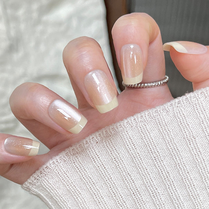 Elegant French Tip Press-On Nails with Shimmer Effect Kalsten