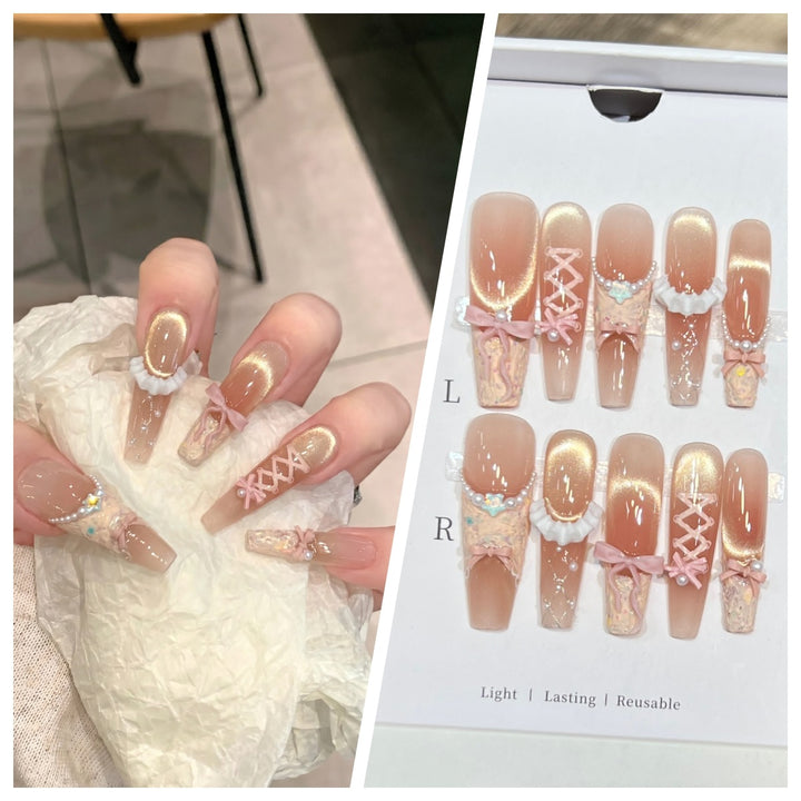 Artistic Stiletto Press-On Nail Set with Charming Patterns Kalsten