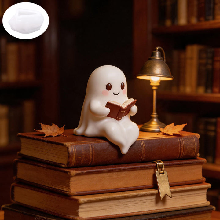 Silicone casting mold for miniature ghost resin figures with book detail