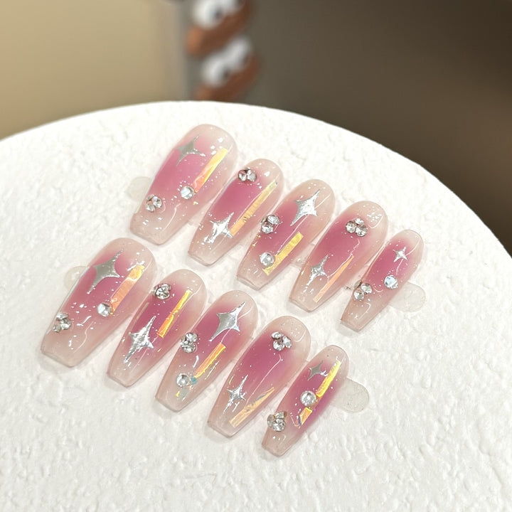 Decorative Press-On Nail Set with Glitter Accents