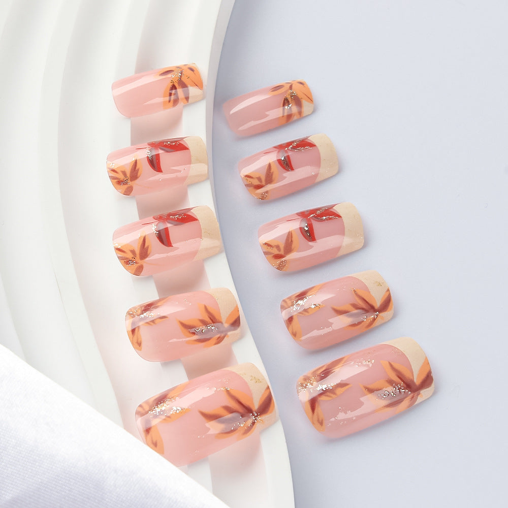 Artistic Press-On Nail Set with Floral Accents Kalsten