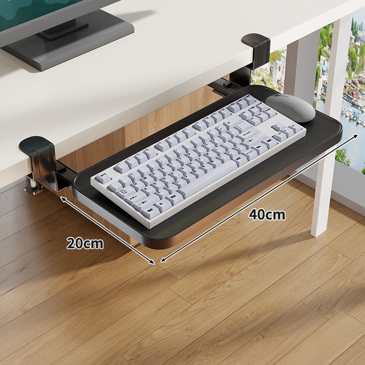Clamp-Mounted Under-Desk Adjustable Bamboo Keyboard Tray