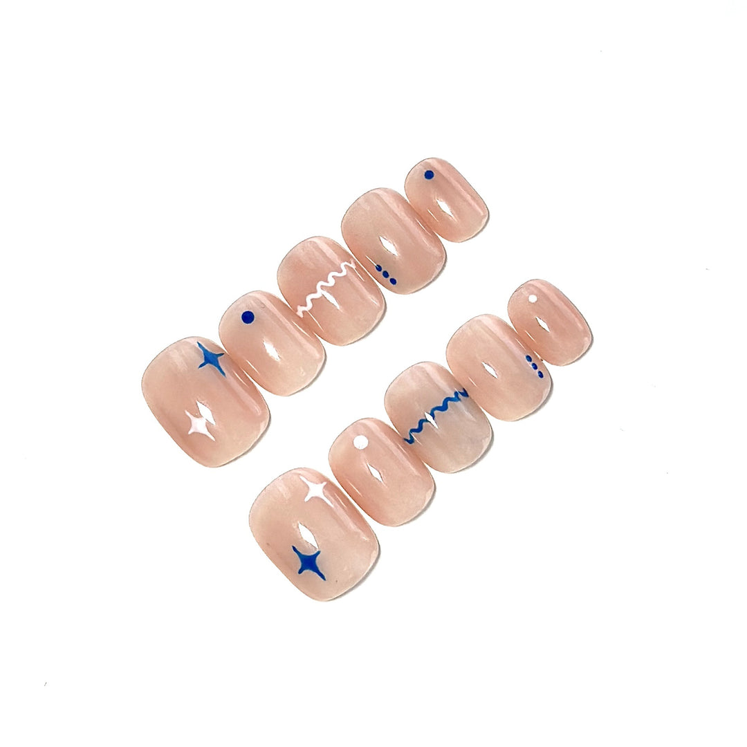 Artistic Press-On Nail Set with Geometric Designs