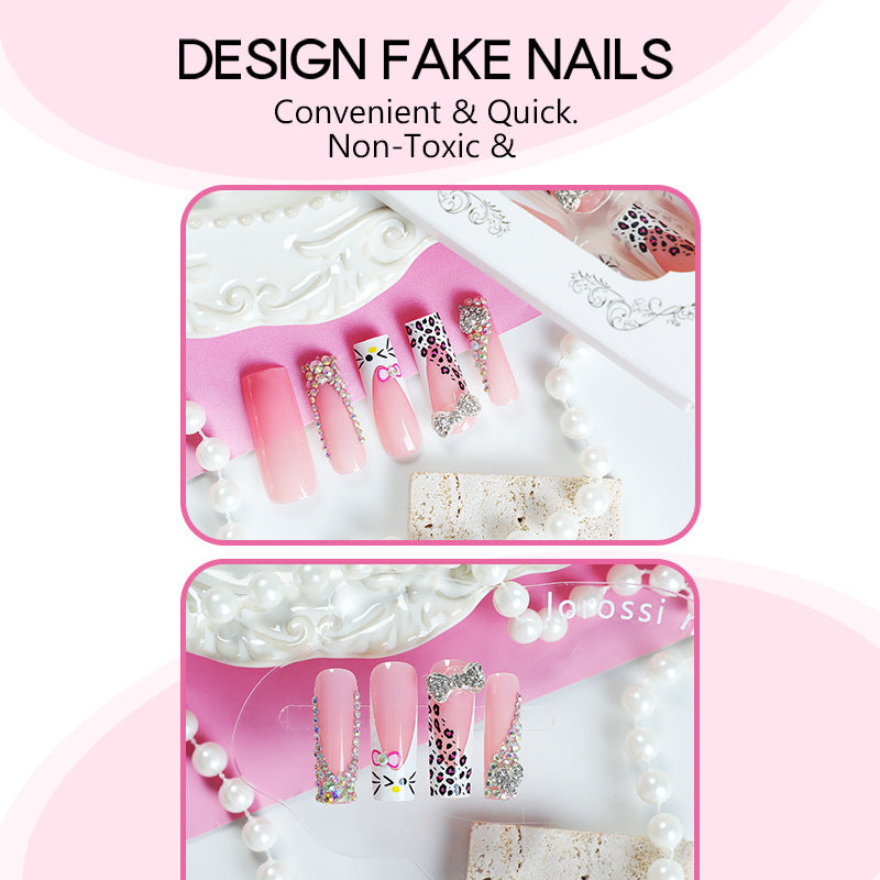 Glamorous artificial nail set with sparkling rhinestone embellishments and creative animal designs Kalsten