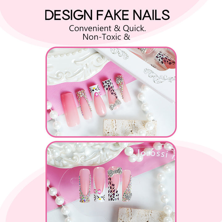Glamorous artificial nail set with sparkling rhinestone embellishments and creative animal designs Kalsten