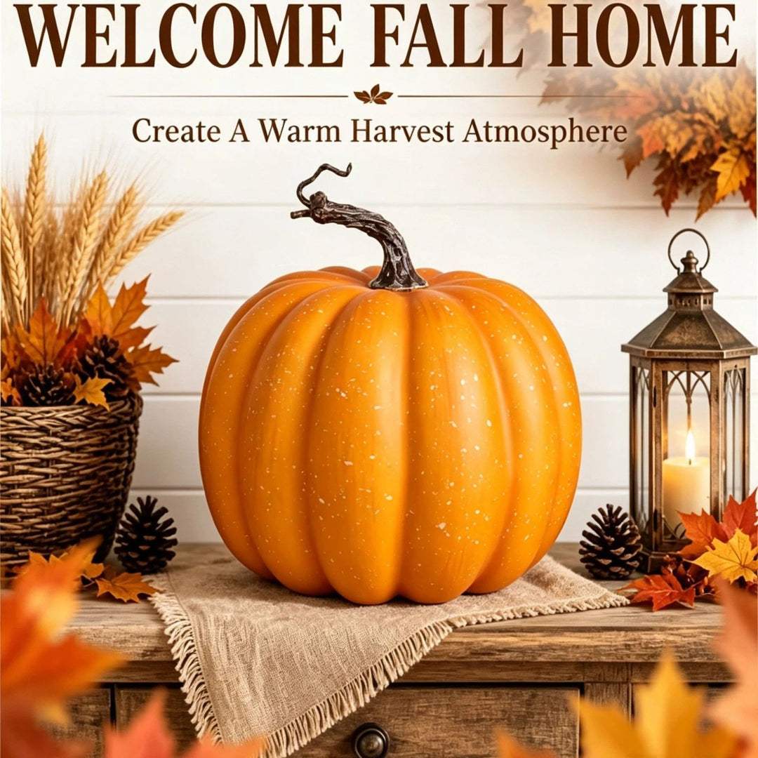 Decorative pumpkin made of foam with realistic texture finish and twisted stem