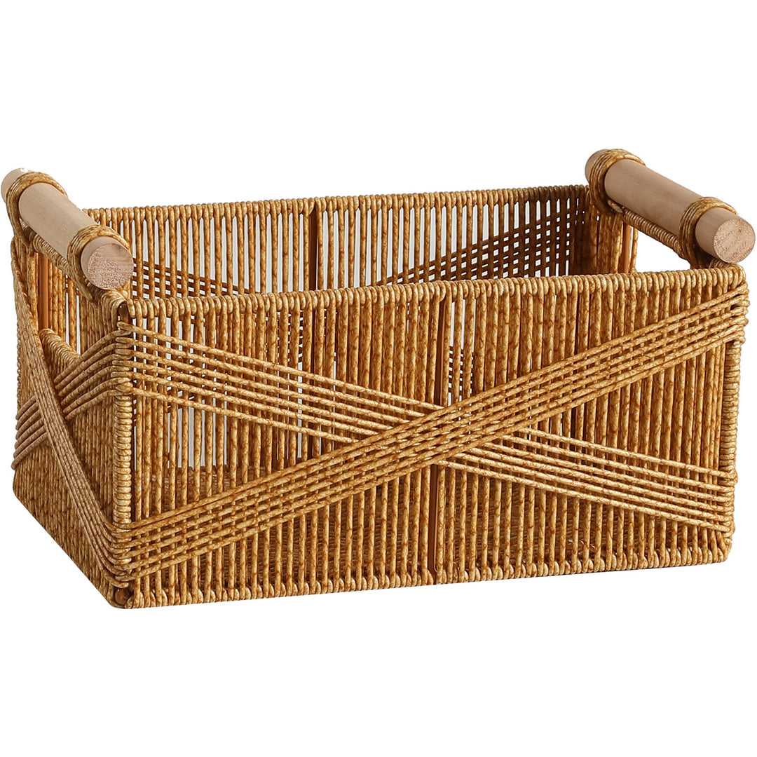 Unisex Functional Storage Basket with Ergonomic Wooden Handles Kalsten