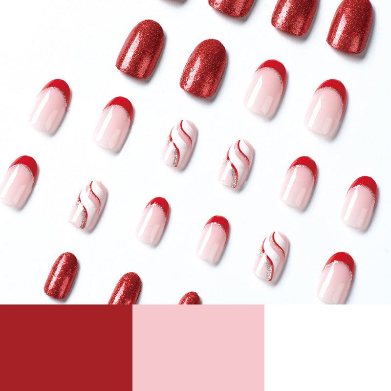 Artful Nail Extensions with Glitter and Wave Pattern Kalsten