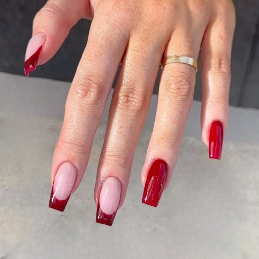 Glossy Deep Red Acrylic Nail Extensions Kalsten