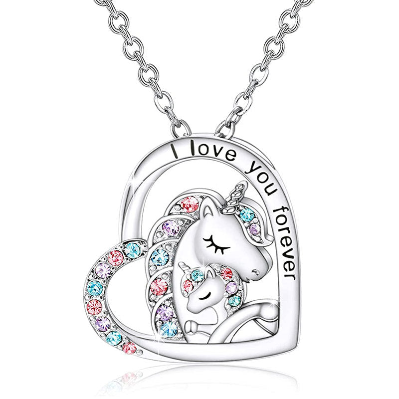 Unicorn Family Heart Pendant Necklace Kalsten