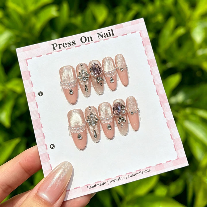 Artistic Press-On Nail Set with Floral and Graphic Designs