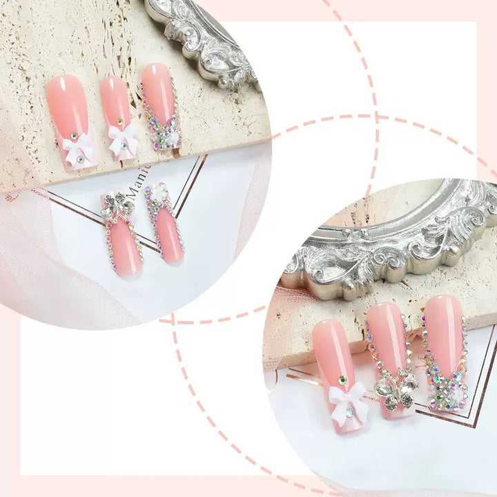 Artificial nail set with shimmering rhinestone decorations and floral design Kalsten