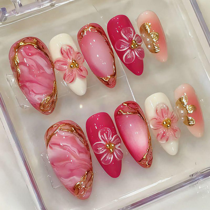 Floral Accent Press-On Nail Design