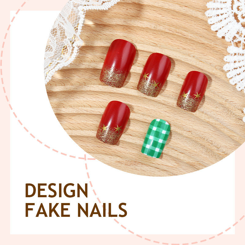 Artificial nail set with festive Christmas design and glamorous accents Kalsten
