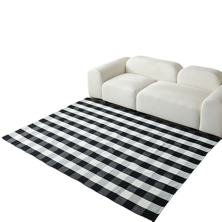 Woven living area rug with large check pattern and flat cotton texture Kalsten