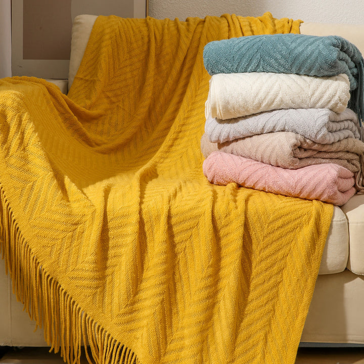 Textured Fringe Throw Blanket
