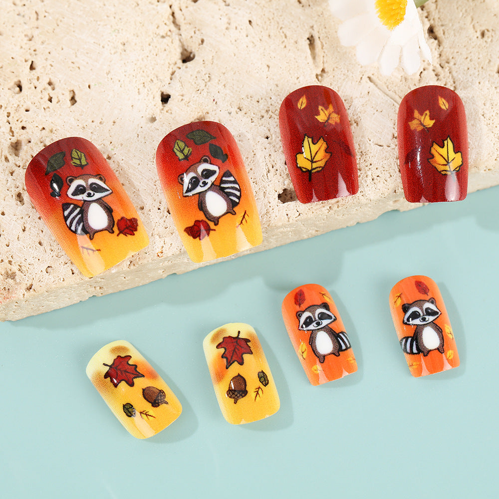 Artificial nails with autumnal animal and leaf patterns Kalsten