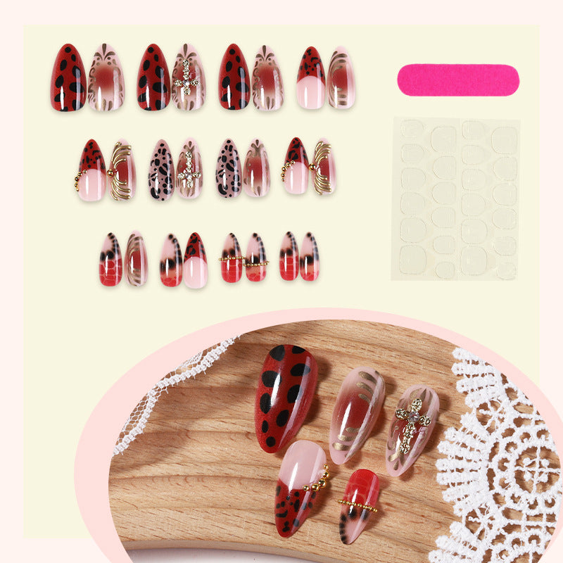 Artistic Stiletto Press-On Nail Set with Ladybug Motif kalsten