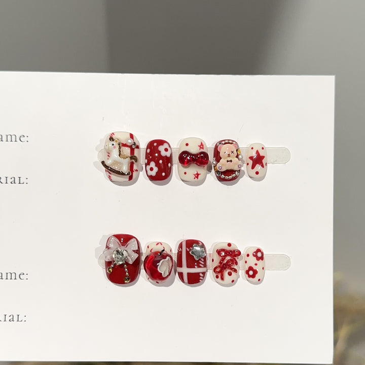 Whimsical Holiday-Themed Press-On Nail Art