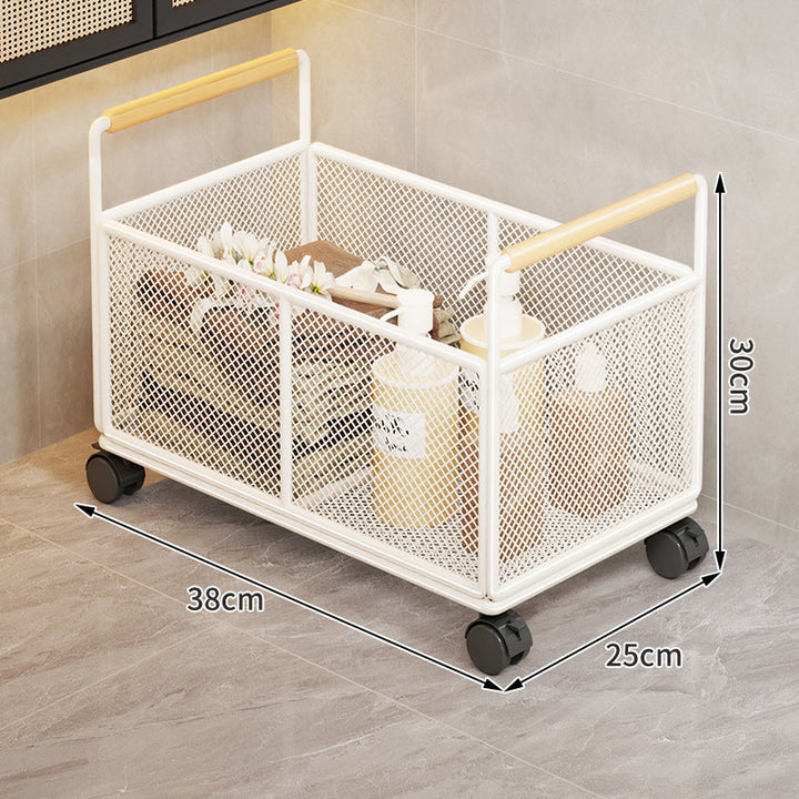 Rectangular Metal Mesh Countertop Storage Basket with Wooden Carry Handles