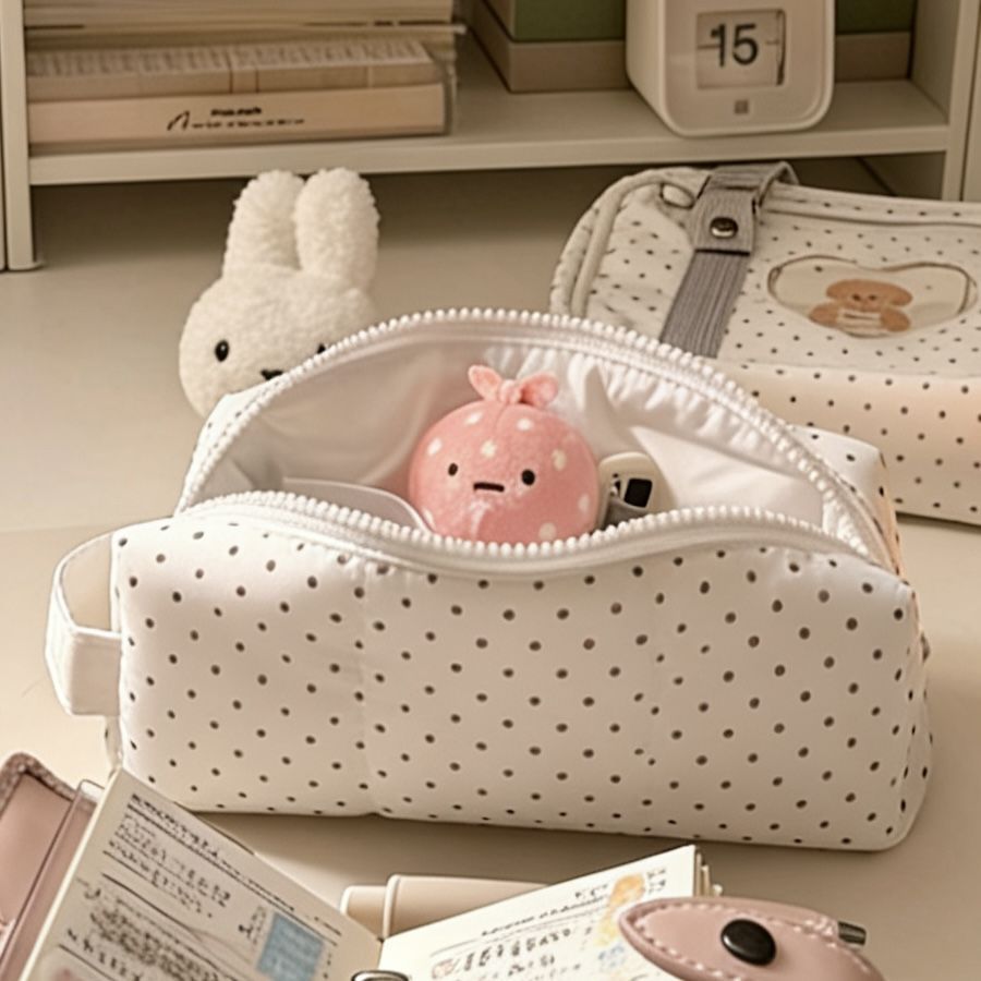 Quilted Polka Dot Shaped Pouch