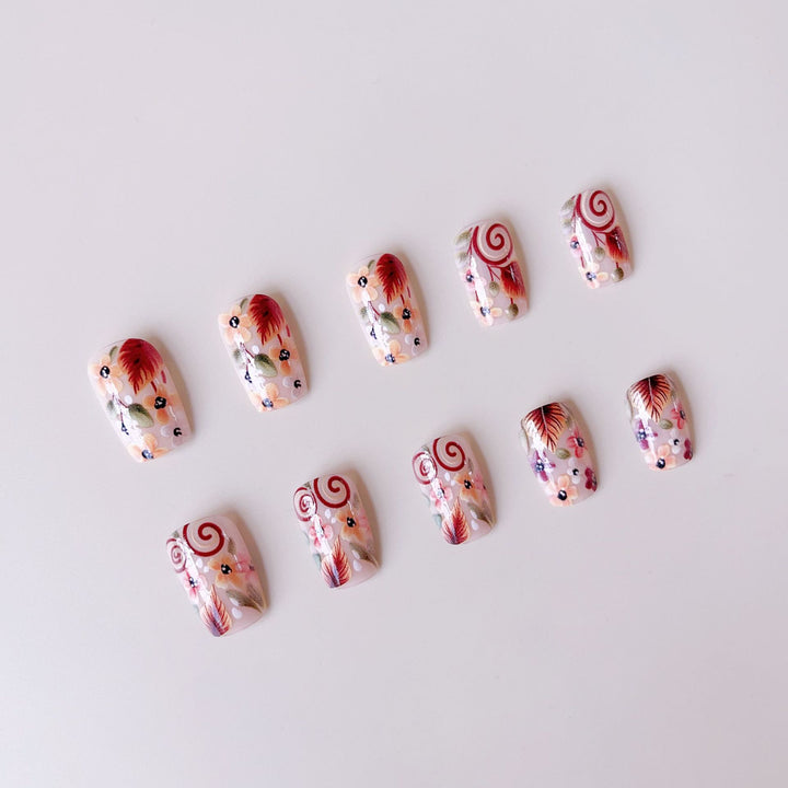 Artificial nail set with striking floral decorations Kalsten
