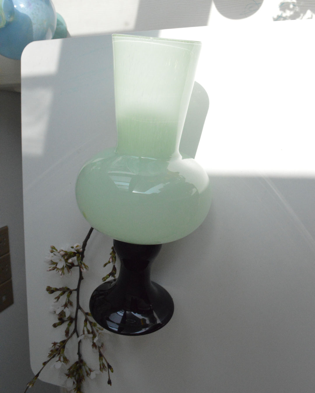 Sculptural Tall Neck Blown Glass Pedestal Vase Kalsten