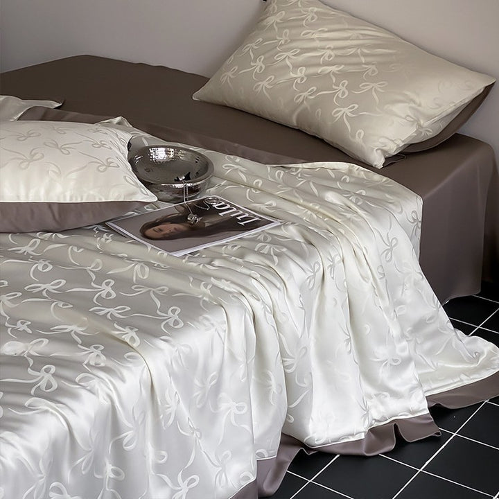 Premium Satin bedding set with fine jacquard relief and silky matte finish