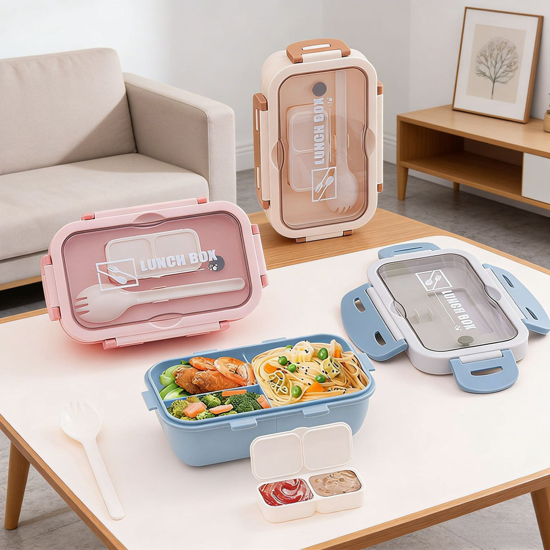 Versatile Multi-Compartment Lunch Box with Integrated Cutlery