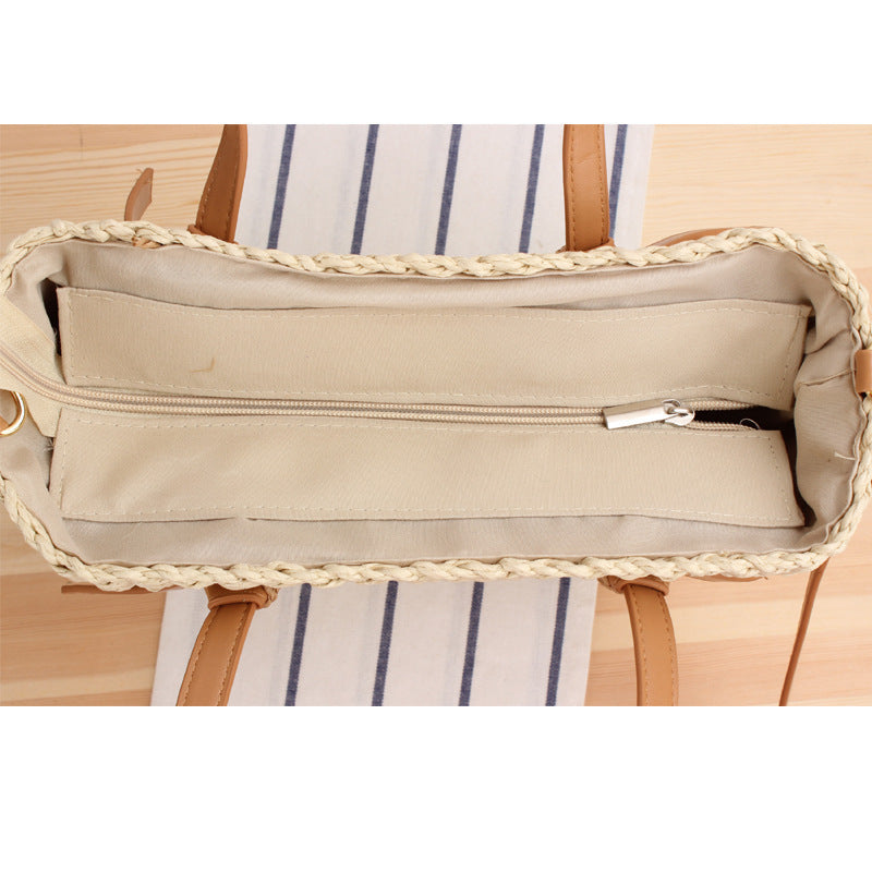 Handbag Made of Braided Natural Material with Removable Leather Handles Kalsten