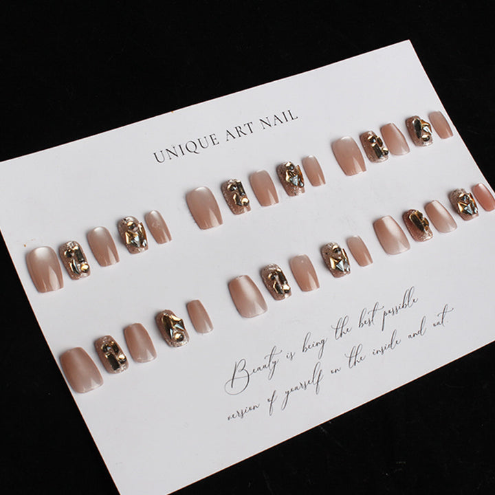 Glamorous Press-On Nail Art with Rhinestone Accents